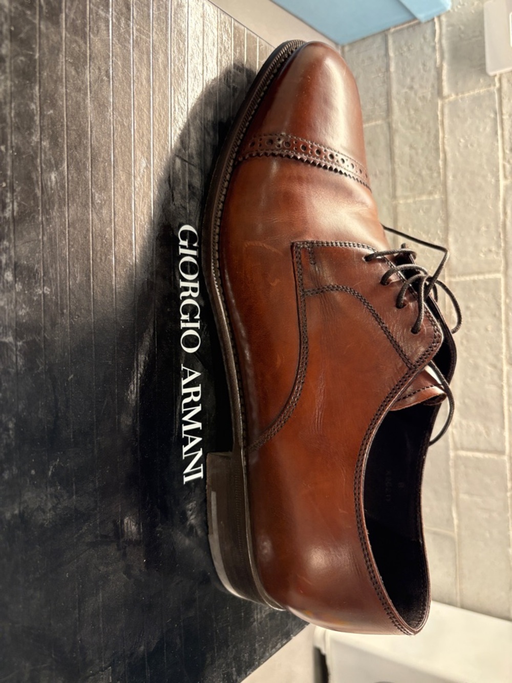 Giorgio Armani Men's Chestnut Brown Leather Lace-Up Derby Shoes